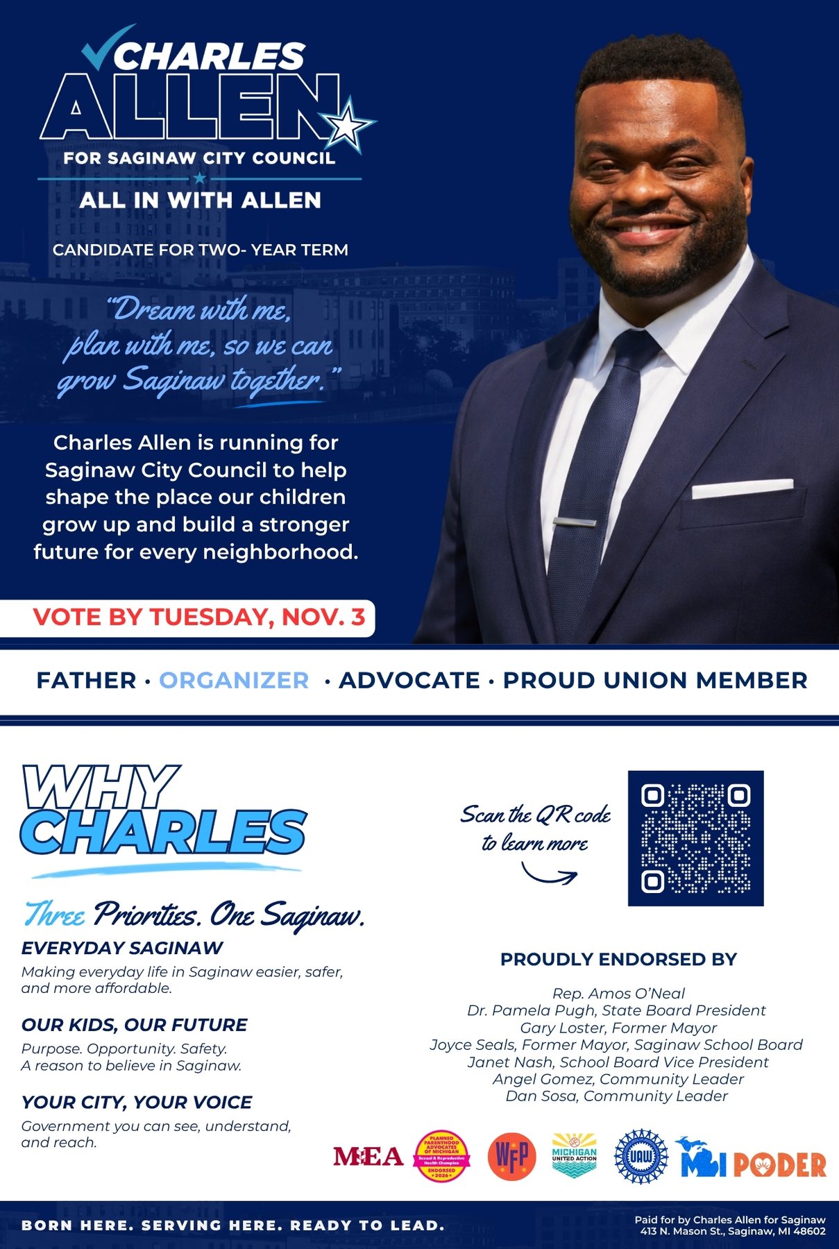 Campaign flyer for Charles Allen