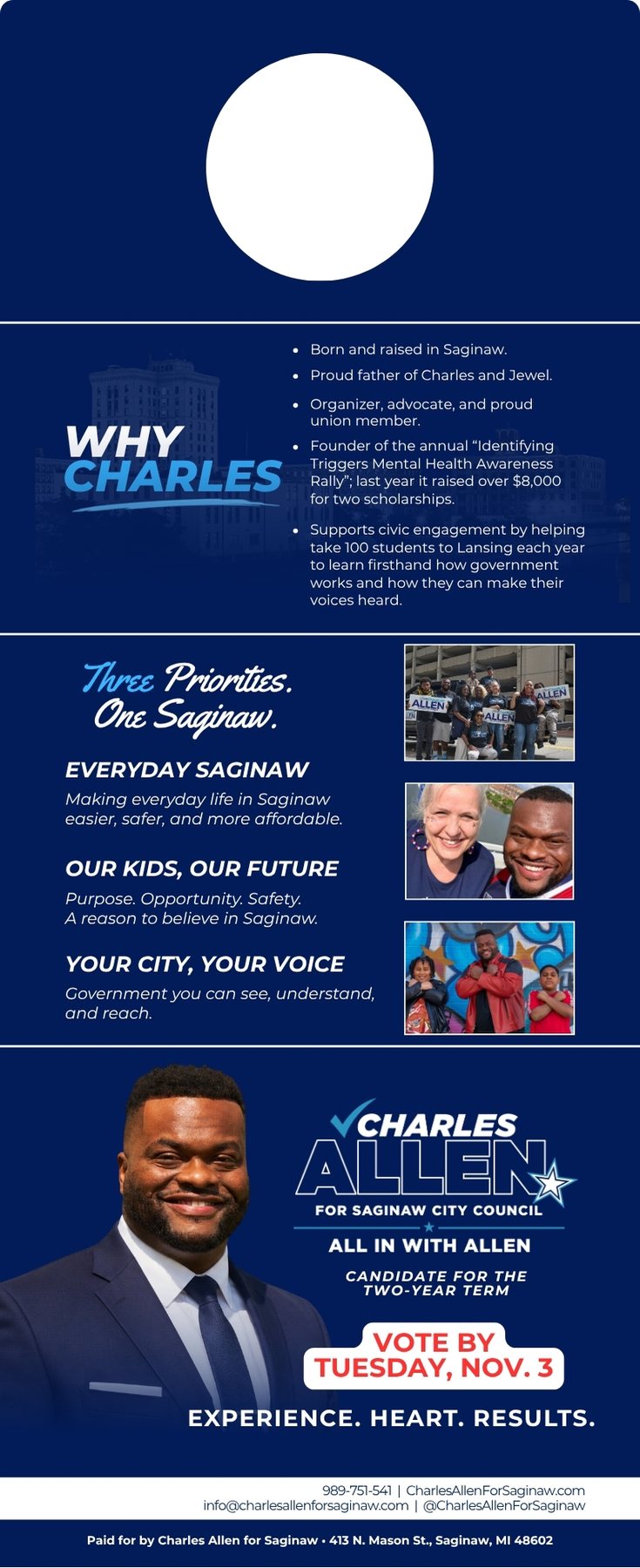 Door hanger for Charles Allen for Saginaw City Council
