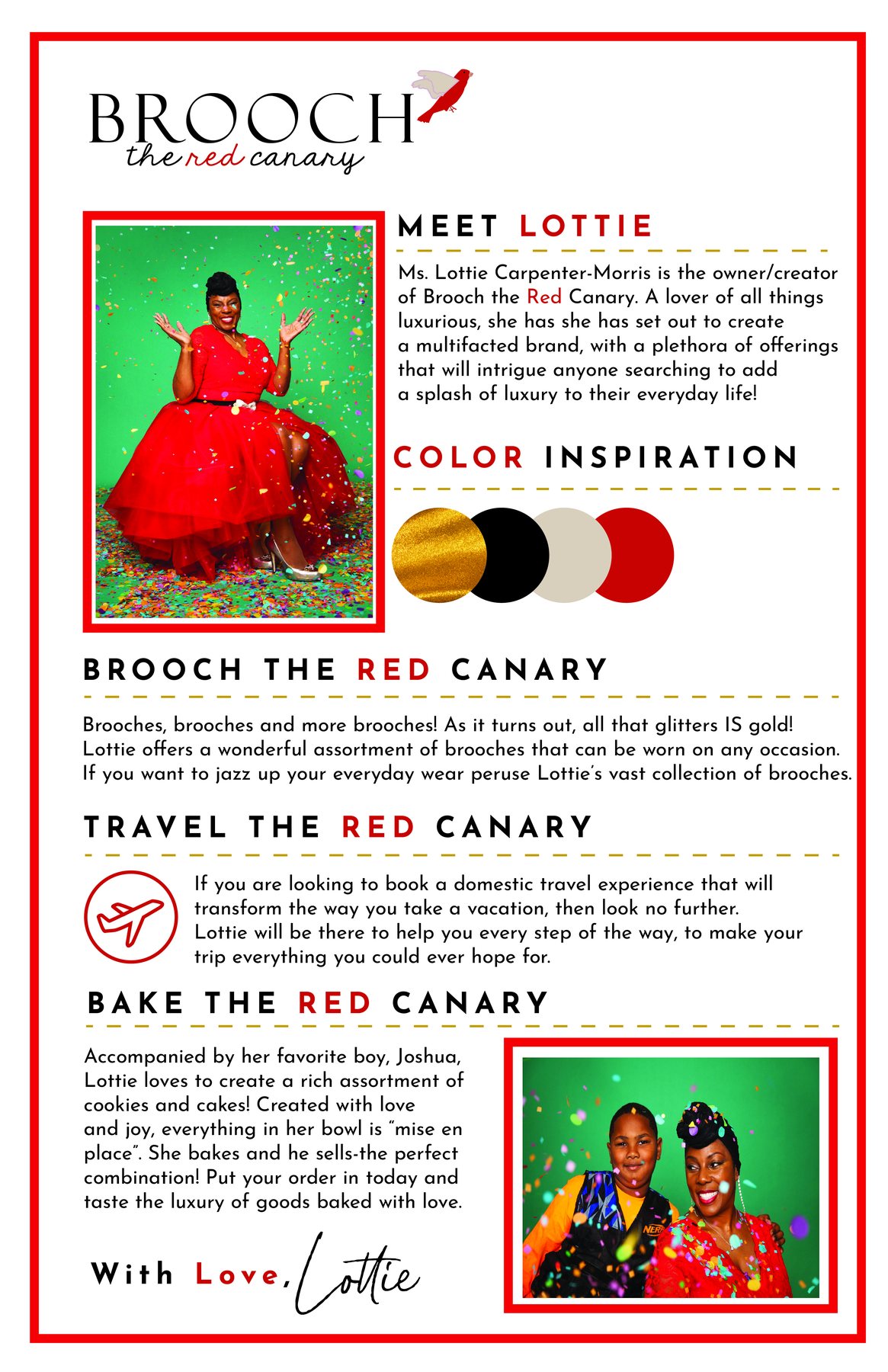 Brand board for Brooch the Red Canary